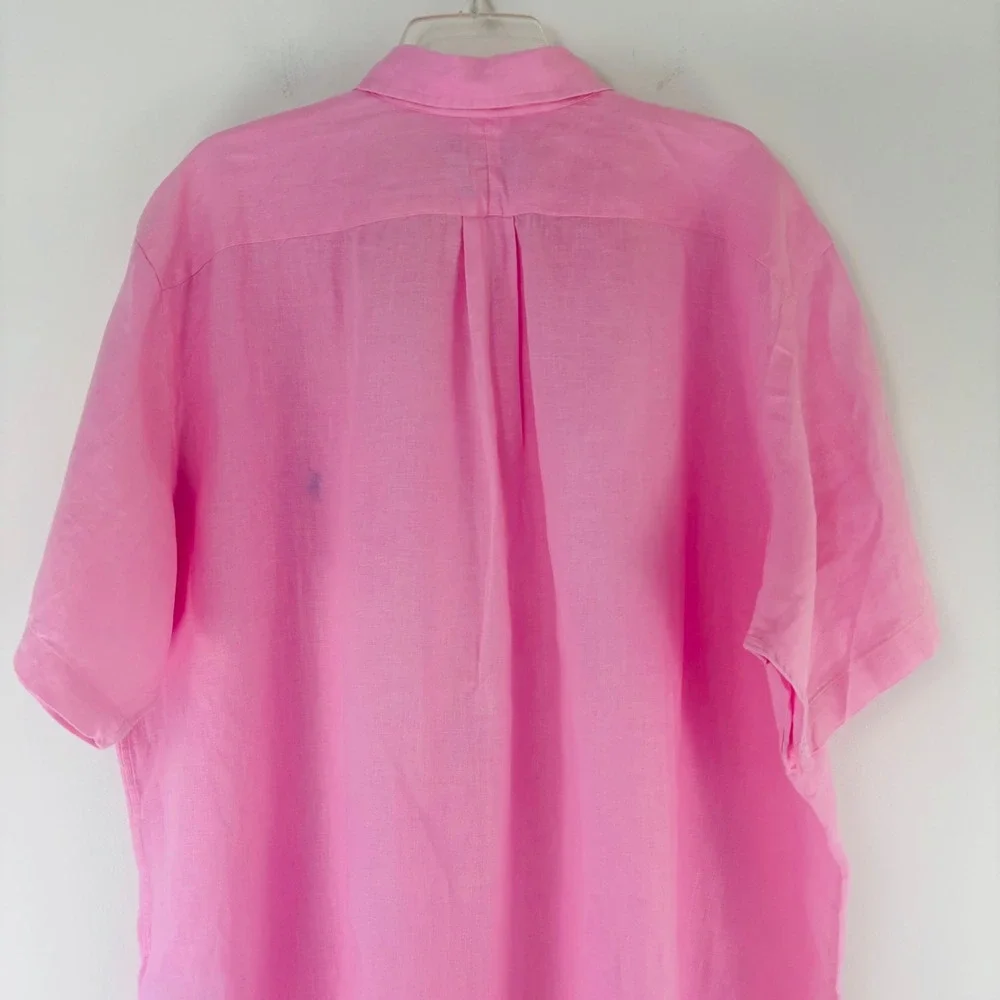 Polo Ralph Lauren Mens 1XB Pink 100% Linen Short Sleeve Untucked Fit Shirt - Picture 5 of 9